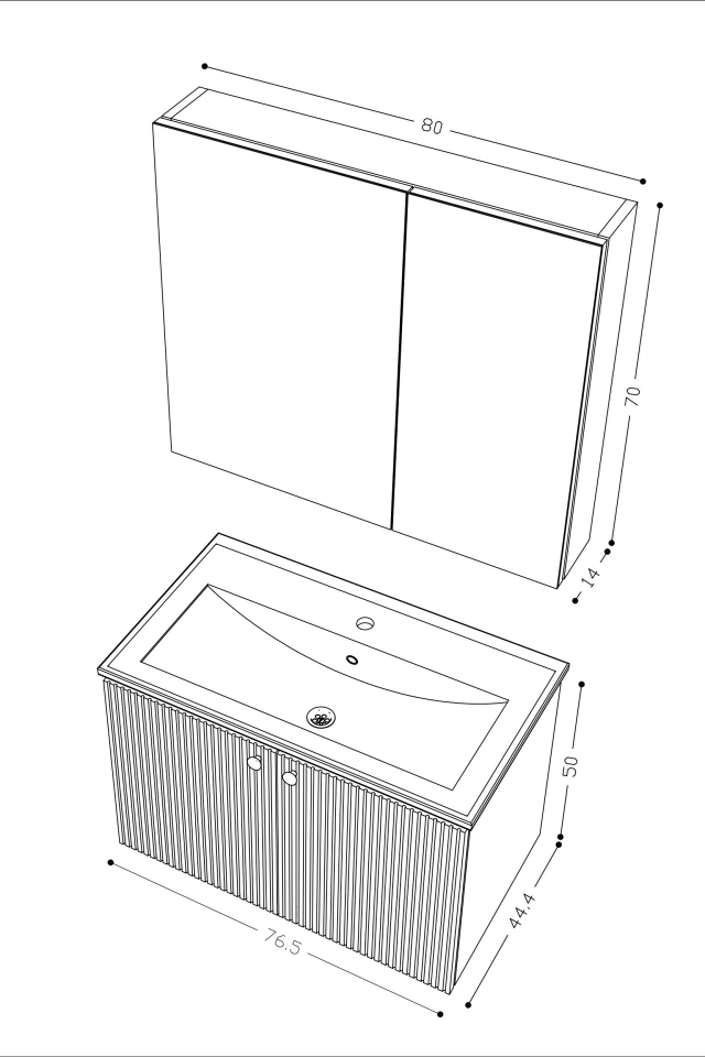 Teta Home Torino 80 cm MDF Gövde Membran Kapak Banyo Dolabı Seti