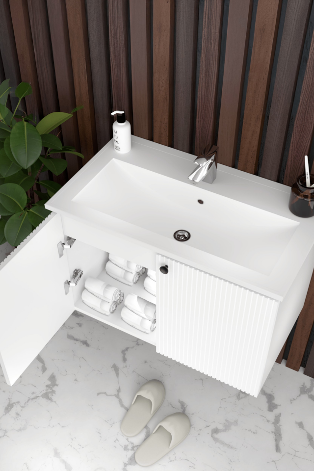 Teta Home Torino 80 cm MDF Gövde Membran Kapak Banyo Dolabı Seti Beyaz
