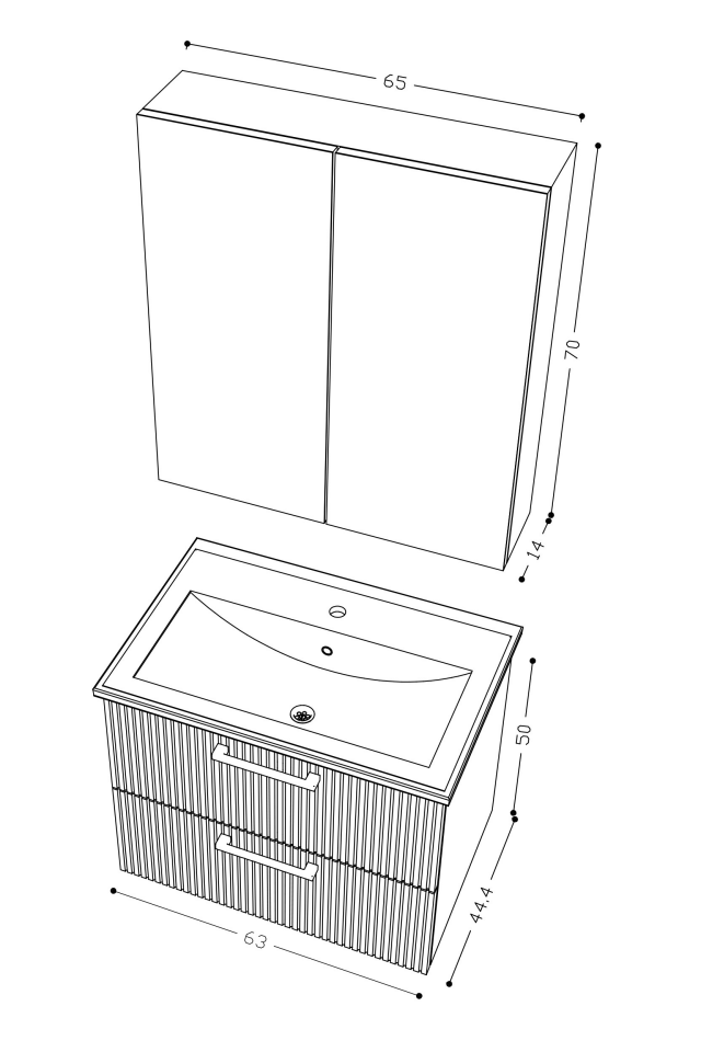 Teta Home Havana 65 cm MDF Gövde Membran Kapak Banyo Dolabı Seti
