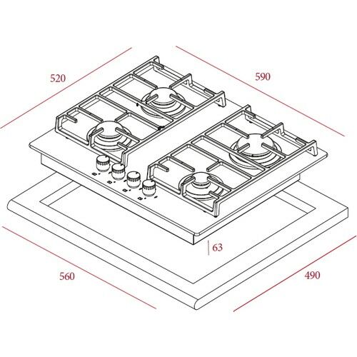 Teka - PAC 60 4G AI AL CI BLACK HOB - Ankastre Kristal Cam Gazlı Ocak - Döküm Izgara - Siyah - 60 cm