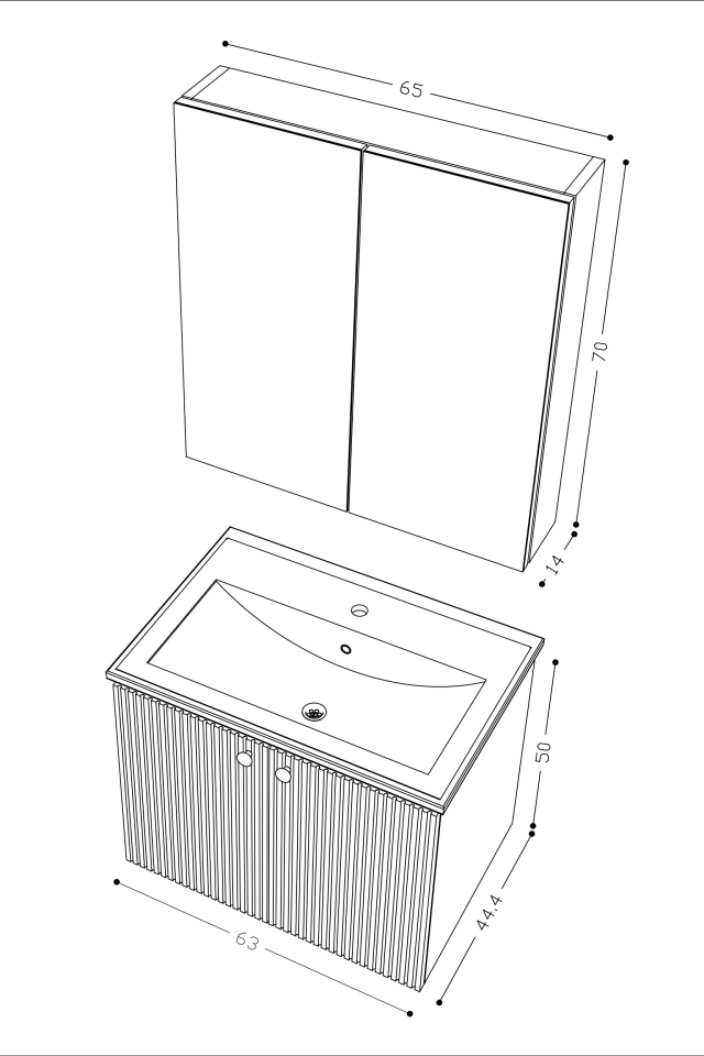 Teta Home Torino 65 cm MDF Gövde Membran Kapak Banyo Dolabı Seti