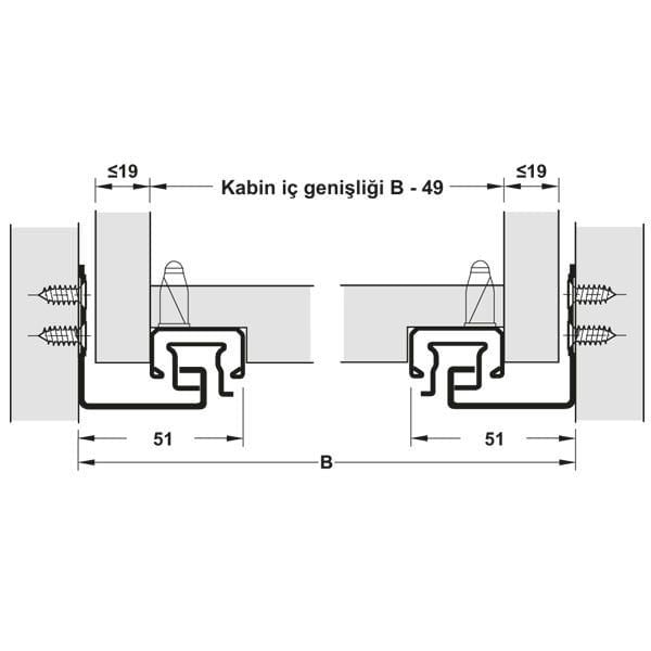 Hafele Gizli Ray Tam Açılım Bas-Aç Matrix Um A30 500mm Galvaniz