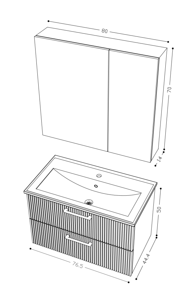 Teta Home Havana 80 cm MDF Gövde Membran Kapak Banyo Dolabı Seti Antrasit-Beyaz