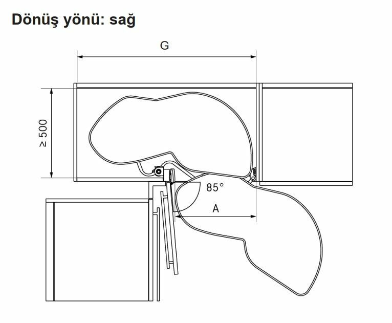 Hafele Lemans2 Sağ Kiler Seti 60/60-75cm, Antrasit Renk