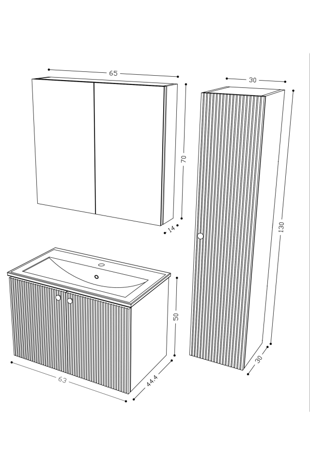Teta Home Torino 65 cm MDF Gövde Membran Kapak Banyo Dolabı Seti + Boy Dolabı Atlantik Çam- Beyaz