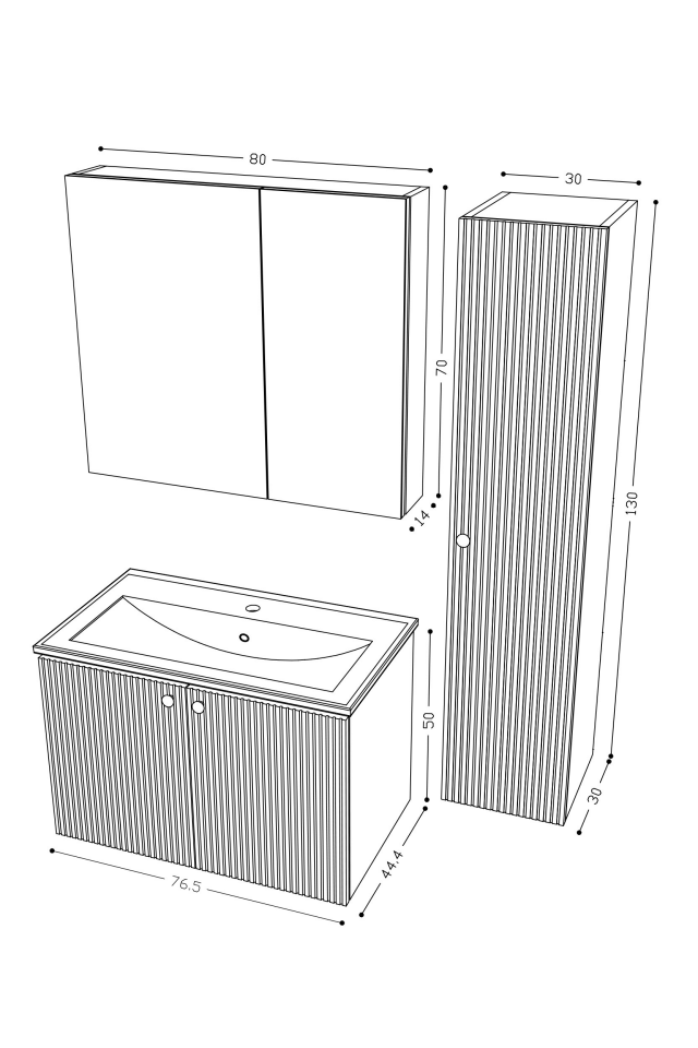 Teta Home Torino 80 cm MDF Gövde Membran Kapak Banyo Dolabı Seti + Boy Dolabı Beyaz