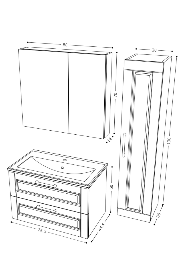 Teta Home Savora 80 cm MDF Gövde Membran Kapak Banyo Dolabı Seti + Boy Dolabı Beyaz