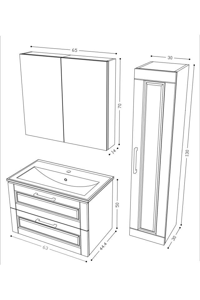 Teta Home Savora 65 cm MDF Gövde Membran Kapak Banyo Dolabı Seti + Boy Dolabı