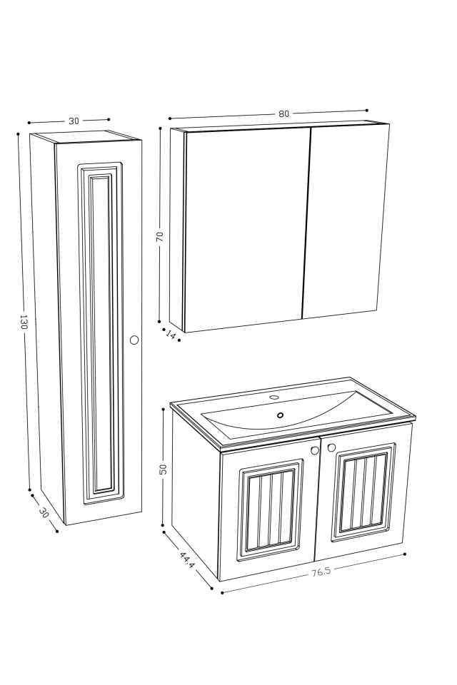 Teta Home Pekin 80 cm MDF Gövde Membran Kapak Banyo Dolabı Seti + Boy Dolabı Atlantik Çam- Beyaz