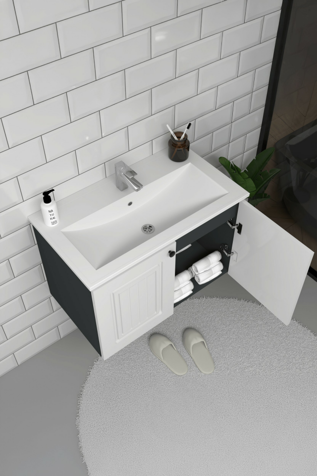 Teta Home Pekin 65 cm MDF Gövde Membran Kapak Banyo Dolabı Seti + Boy Dolabı