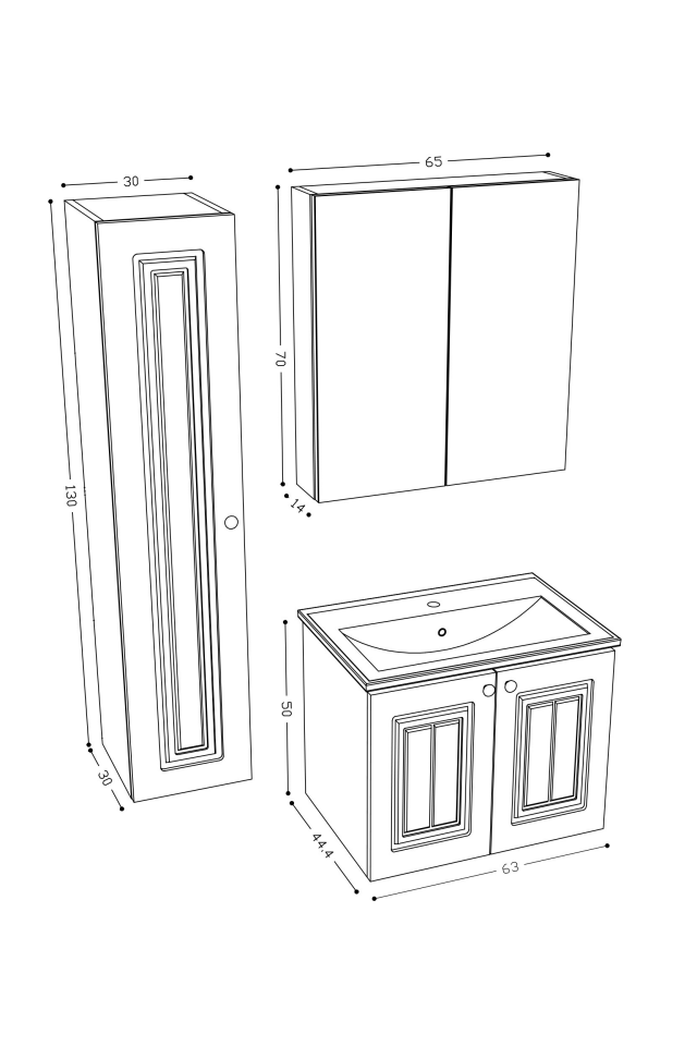 Teta Home Pekin 65 cm MDF Gövde Membran Kapak Banyo Dolabı Seti + Boy Dolabı Beyaz
