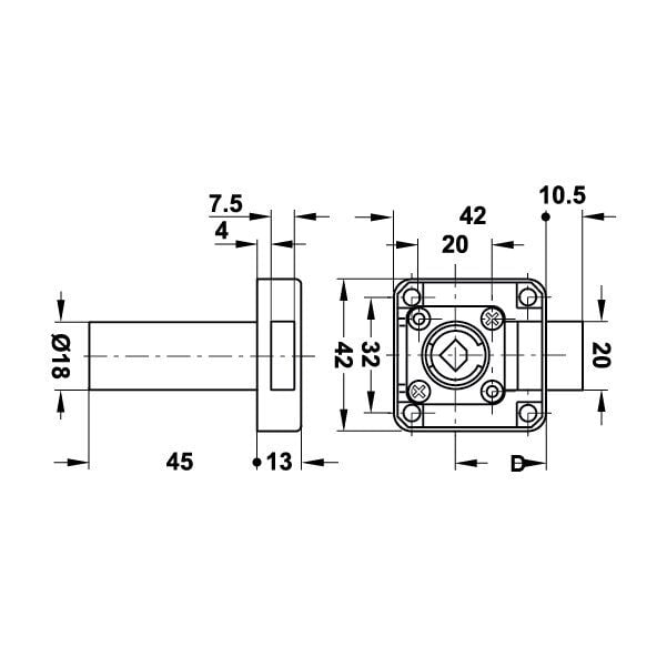 Hafele Symo Kare Uzun Kilit 45mm