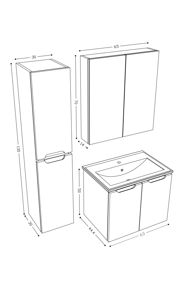 Teta Home Astana 65 cm MDF Gövde Membran Kapak Banyo Dolabı Seti + Boy Dolabı Atlantik Çam-Beyaz