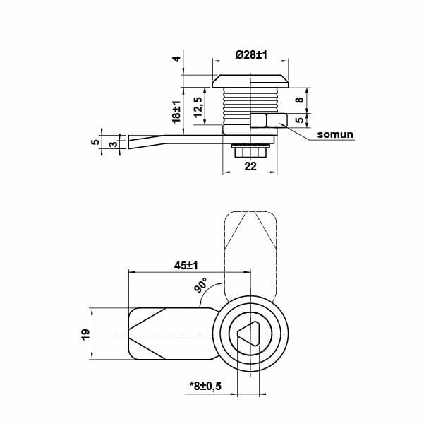 Hafele Üçgen Şaft Kapağı Kilidi 8mm