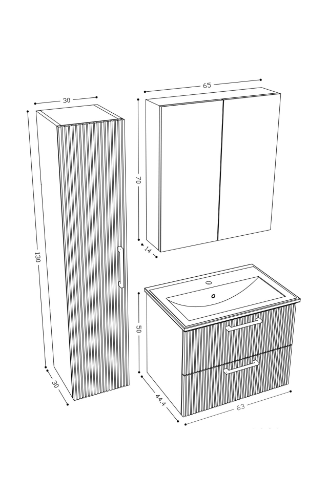 Teta Home Havana 65 cm MDF Gövde Membran Kapak Banyo Dolabı Seti + Boy Dolabı
