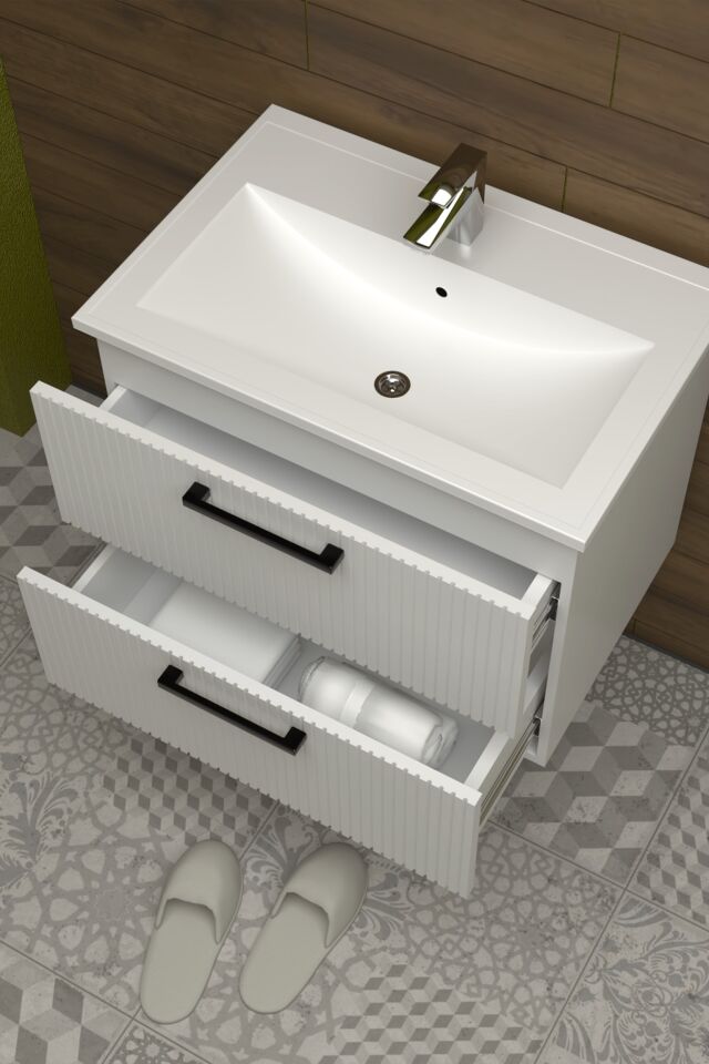 Teta Home Havana 80 cm MDF Gövde Membran Kapak Banyo Dolabı Seti + Boy Dolabı