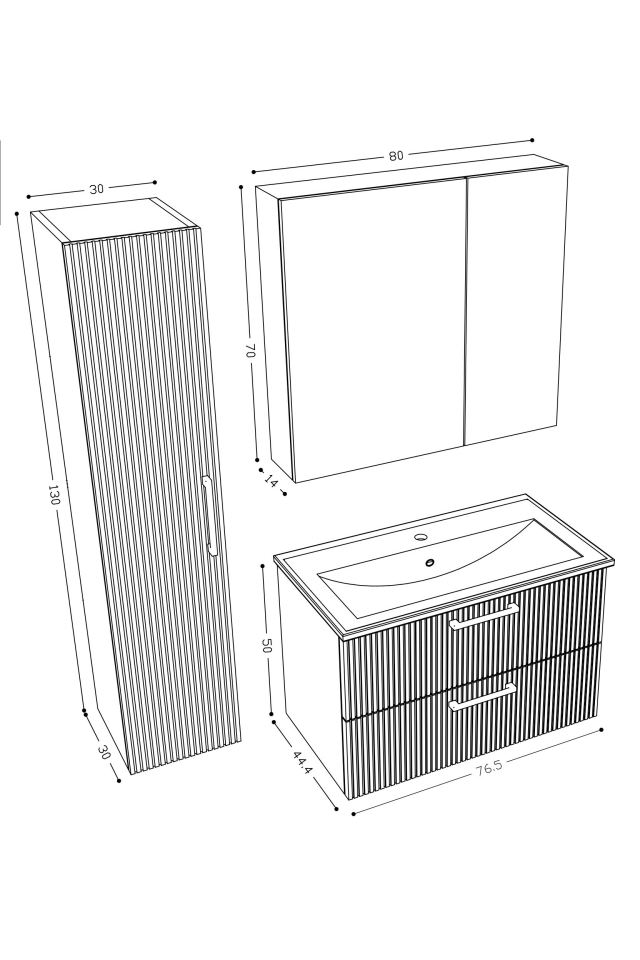 Teta Home Havana 80 cm MDF Gövde Membran Kapak Banyo Dolabı Seti + Boy Dolabı