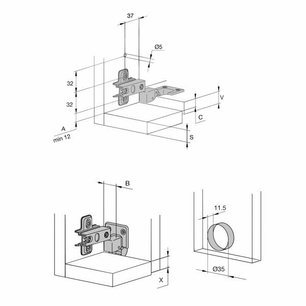 Hafele M.S. Düşer Kapak Menteşesi Düz 90º, sol