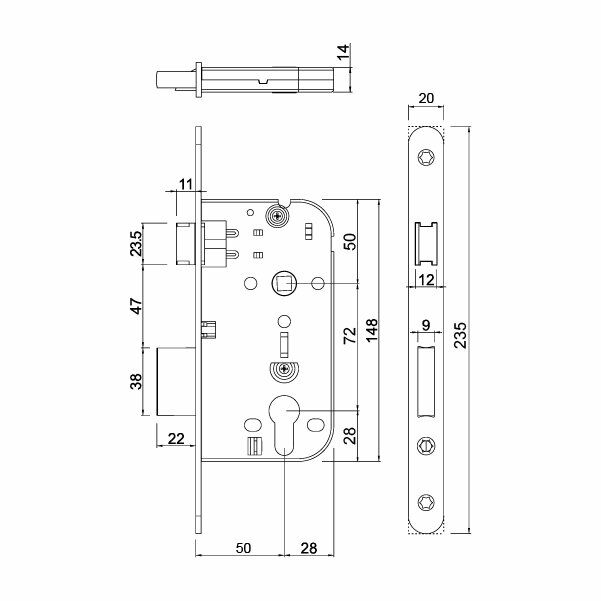 Hafele Çarpma Kapı Kilidi (Makaralı Kilit) Barelli Tip (PC) 20mm Parlak Pirinç Renk