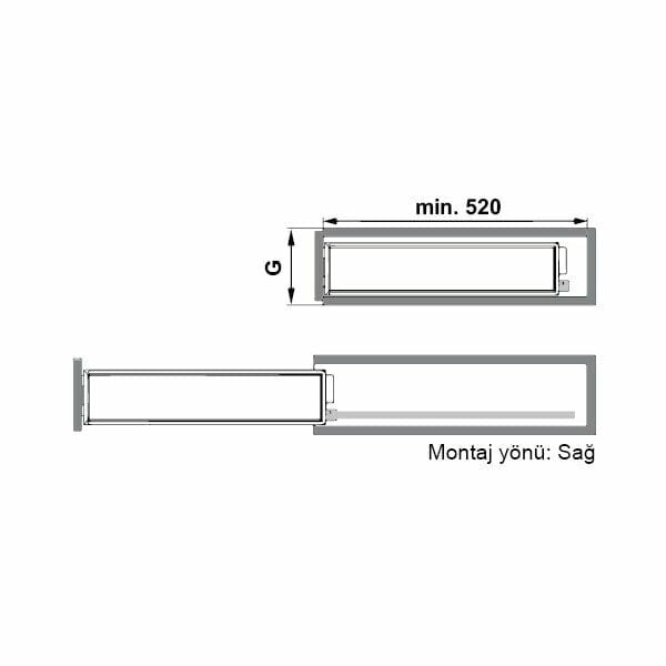 Hafele Nante T.Altı Kiler,300Mm,G.Gri,Sol