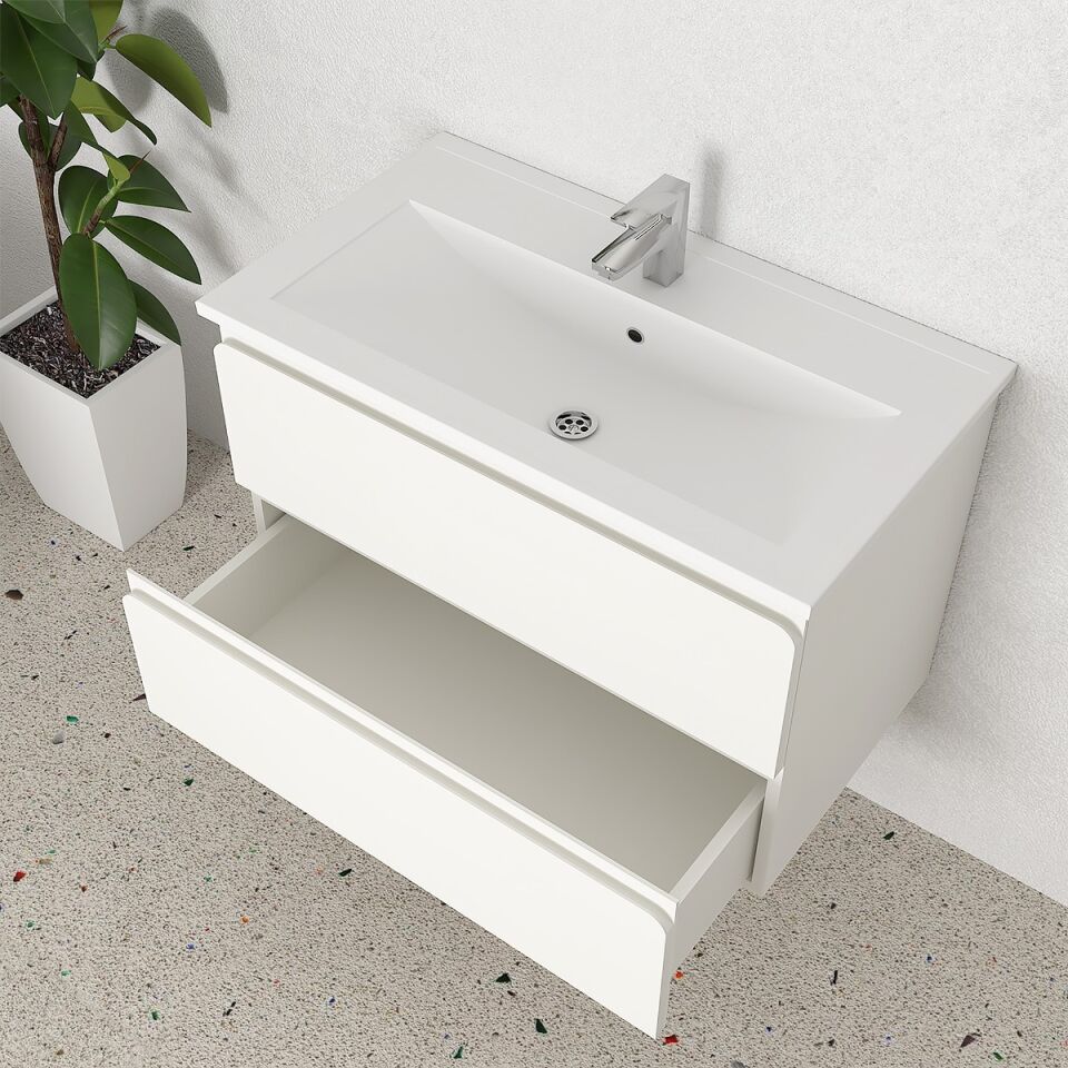 Teta Home Granada 80 cm MDF Gövde Membran Kapak Banyo Dolabı Seti Beyaz