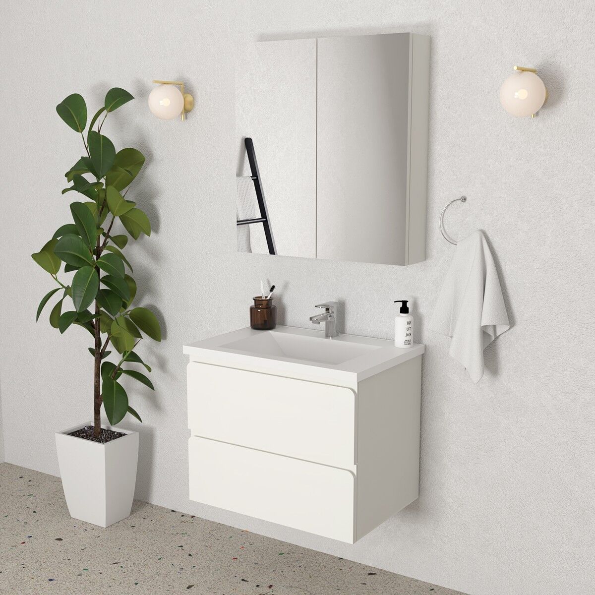 Teta Home Granada 65 cm MDF Gövde Membran Kapak Banyo Dolabı Seti Beyaz