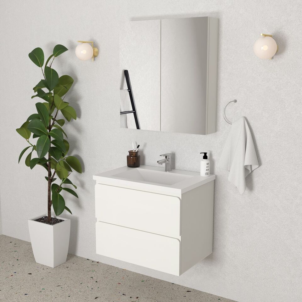 Teta Home Granada 65 cm MDF Gövde Membran Kapak Banyo Dolabı Seti Beyaz