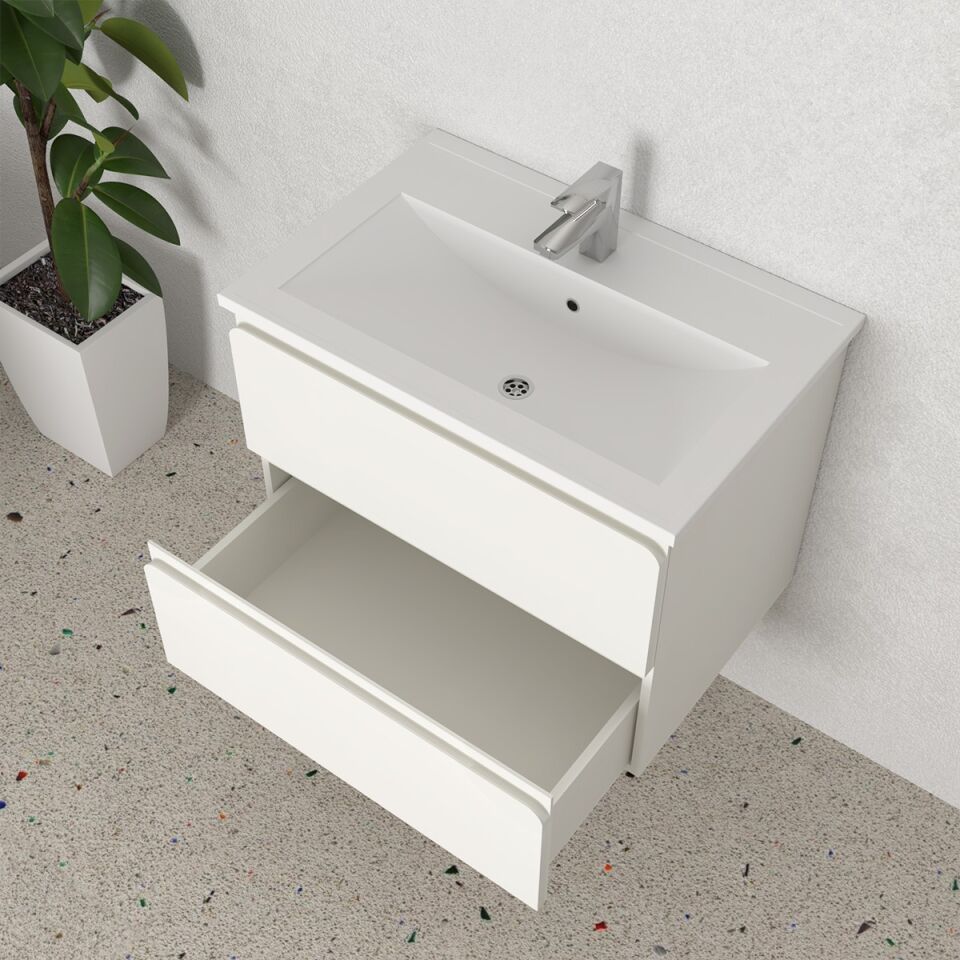 Teta Home Granada 65 cm MDF Gövde Membran Kapak Banyo Dolabı Seti Beyaz