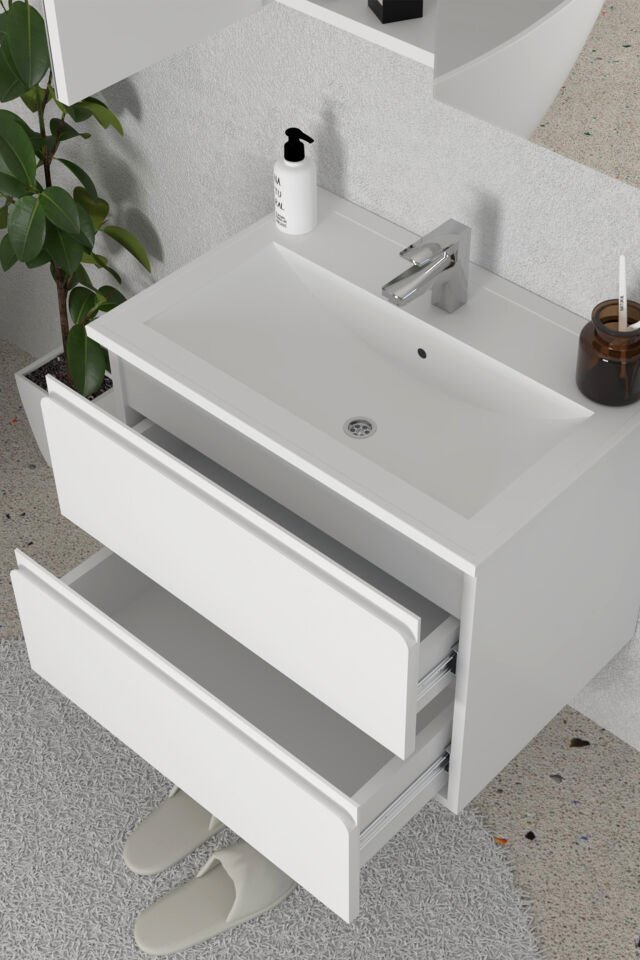 Teta Home Granada 65 cm MDF Gövde Membran Kapak Banyo Dolabı Seti Beyaz