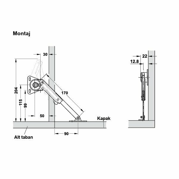 Hafele Ted Drop Mafsallı Düşer Makas Ahşap Sağ