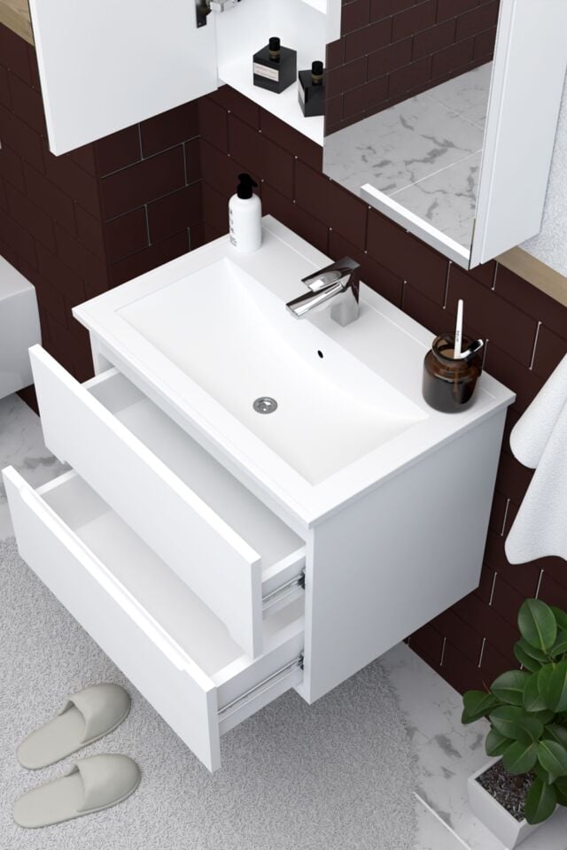 Teta Home Kopenhag 80 cm MDF Gövde Membran Kapak Banyo Dolabı Seti Beyaz