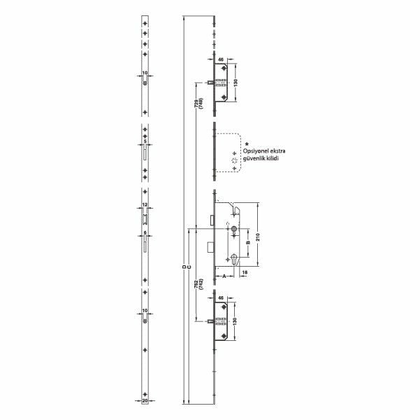 Hafele Çoklu Boy Kilit Barelli Tip (PC) 65/10/20mm Paslanmaz Çelik Renk
