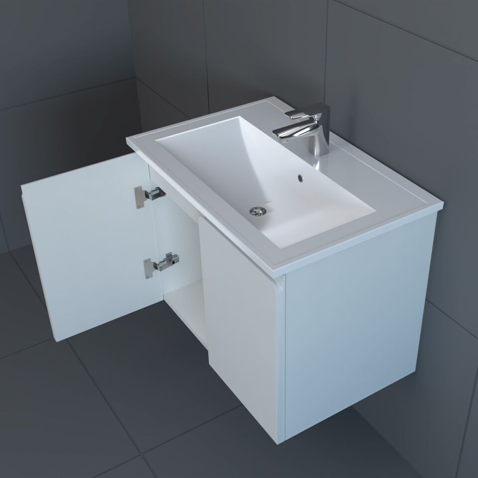 Teta Home Zürih 80 cm MDF Gövde Membran Kapak Banyo Dolabı Seti Beyaz