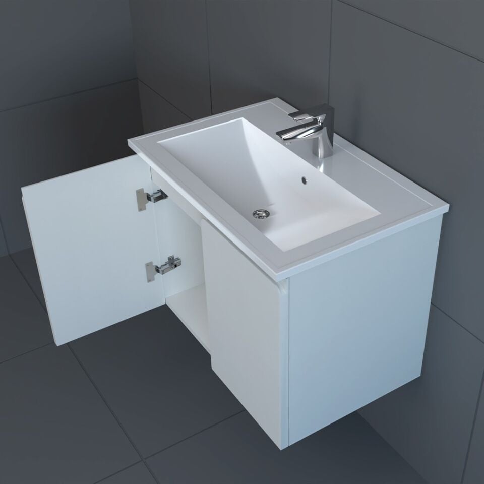 Teta Home Zürih 80 cm MDF Gövde Membran Kapak Banyo Dolabı Seti Beyaz