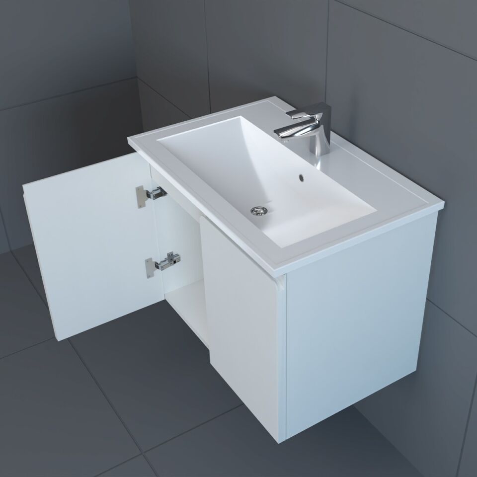 Teta Home Zürih 65 cm MDF Gövde Membran Kapak Banyo Dolabı Seti Beyaz