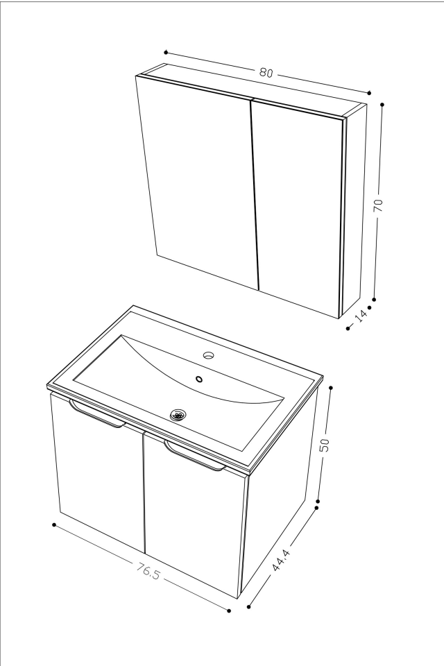 Teta Home Astana 80 cm MDF Gövde Membran Kapak Banyo Dolabı Seti Beyaz