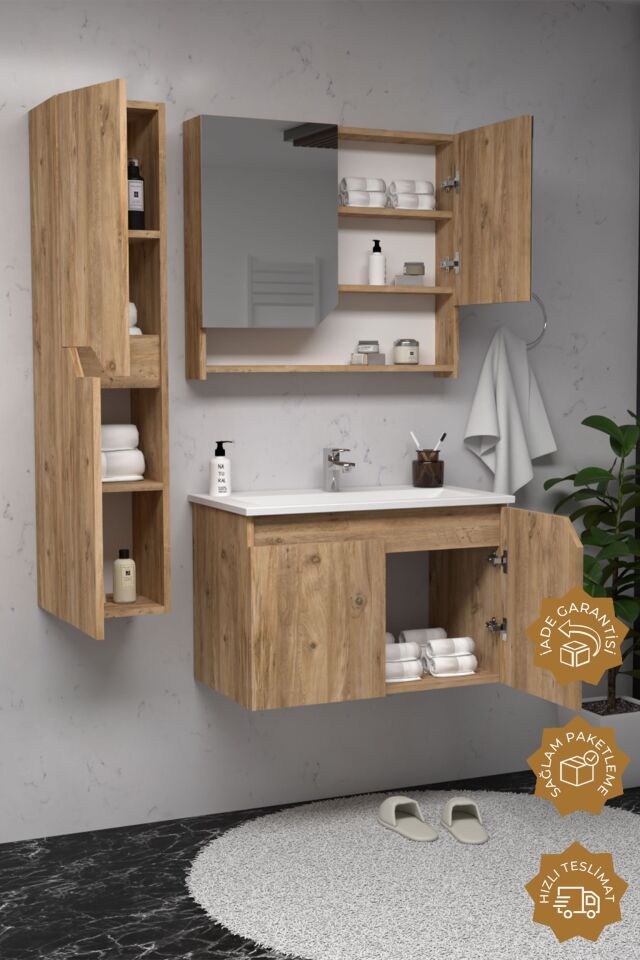 Teta Home Napoli 65 cm MDF Banyo Dolabı Seti + Boy Dolabı Atlantik Çam