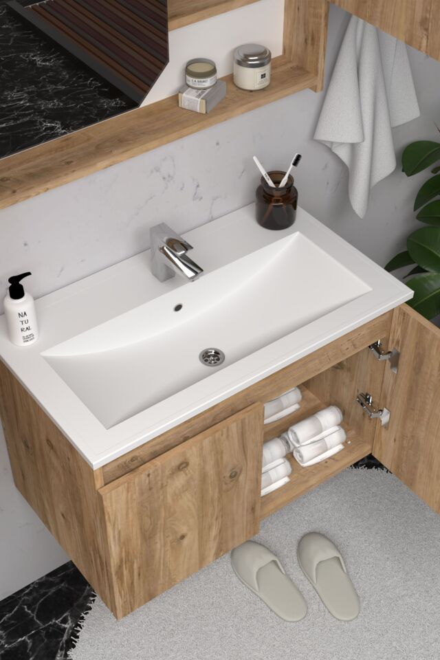 Teta Home Napoli 65 cm MDF Banyo Dolabı Seti + Boy Dolabı Atlantik Çam