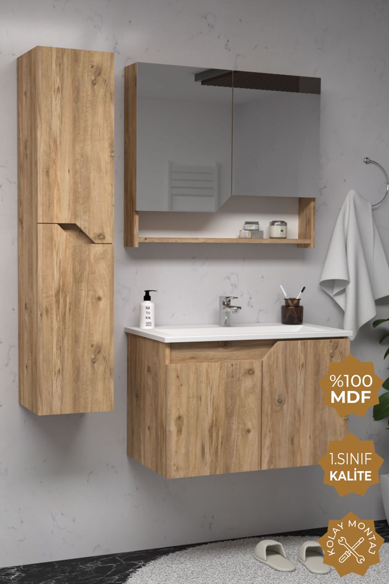 Teta Home Napoli 65 cm MDF Banyo Dolabı Seti + Boy Dolabı Atlantik Çam