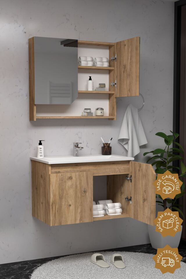 Teta Home Napoli 65 cm MDF Banyo Dolabı Seti Atlantik Çam
