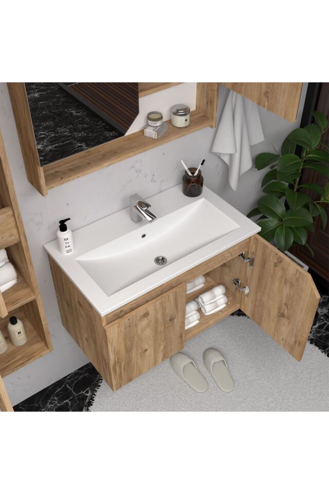 Teta Home Napoli 65 cm MDF Banyo Dolabı Seti Atlantik Çam