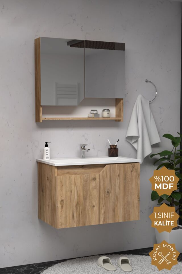 Teta Home Napoli 65 cm MDF Banyo Dolabı Seti Atlantik Çam