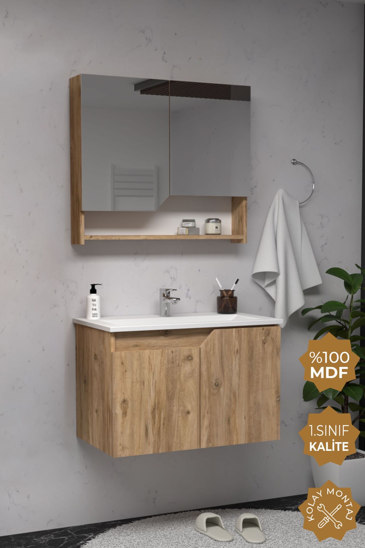 Teta Home Napoli 80 cm MDF Banyo Dolabı Seti Atlantik Çam