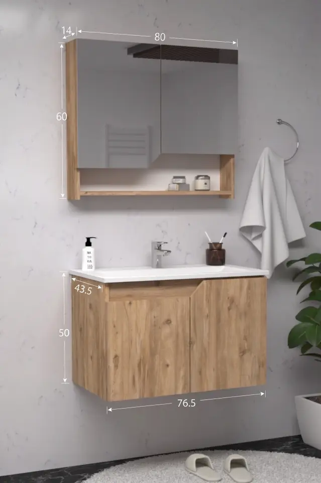 Teta Home Napoli 80 cm MDF Banyo Dolabı Seti Atlantik Çam