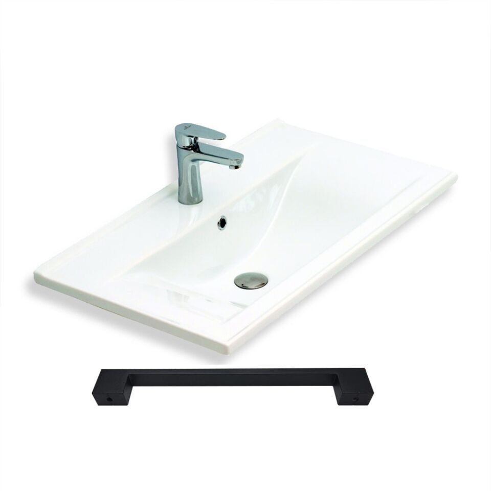Teta Home Floransa 80 cm MDF Gövde Membran Kapak Banyo Dolabı Seti + Boy Dolabı Beyaz