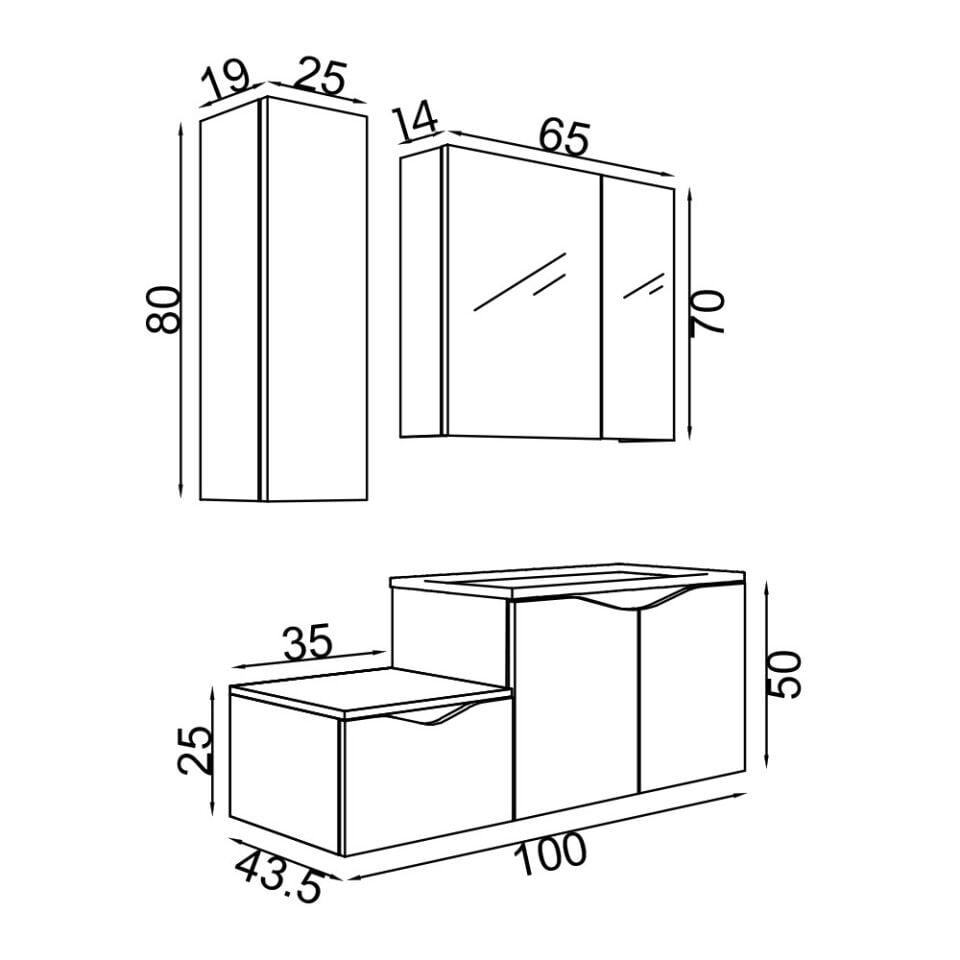 Teta Home Manila 100 cm MDF Banyo Seti + Boy Dolap