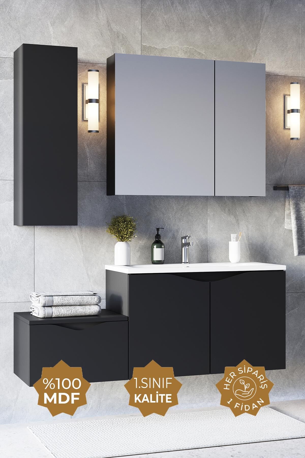 Teta Home Manila 100 cm MDF Banyo Seti + Boy Dolap Antrasit