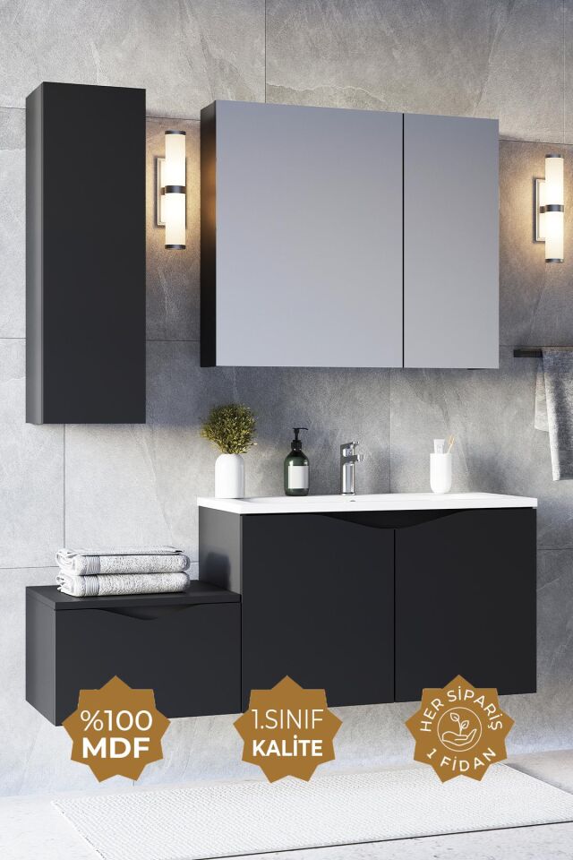 Teta Home Manila 100 cm MDF Banyo Seti + Boy Dolap Antrasit