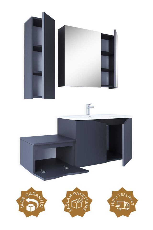 Teta Home Manila 100 cm MDF Banyo Seti + Boy Dolap Antrasit