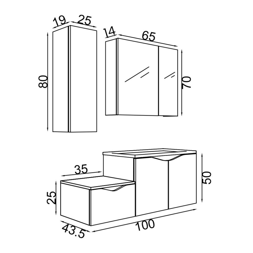 Teta Home Manila 100 cm MDF Banyo Seti + Boy Dolap Antrasit